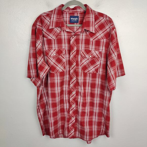 Vintage Wrangler Pearl Snap Button Shirt Men XLT Red Plaid Check Western Country - Picture 1 of 6